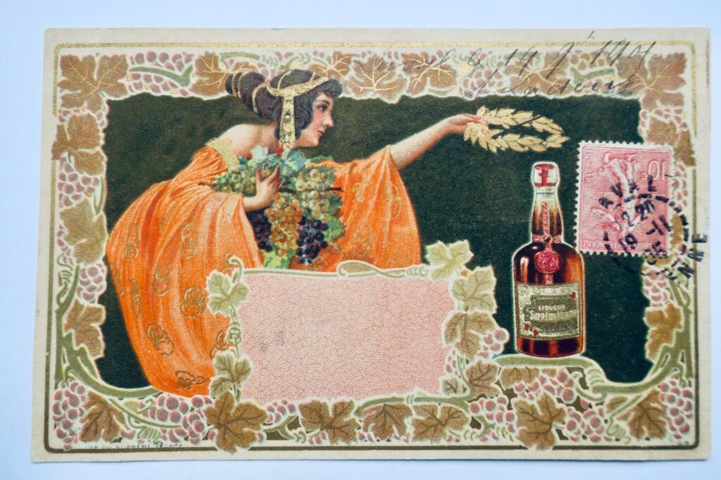 Bénédictine Fécamp Supreme Liqueur Art Nouveau Gold CPA signed G.P.