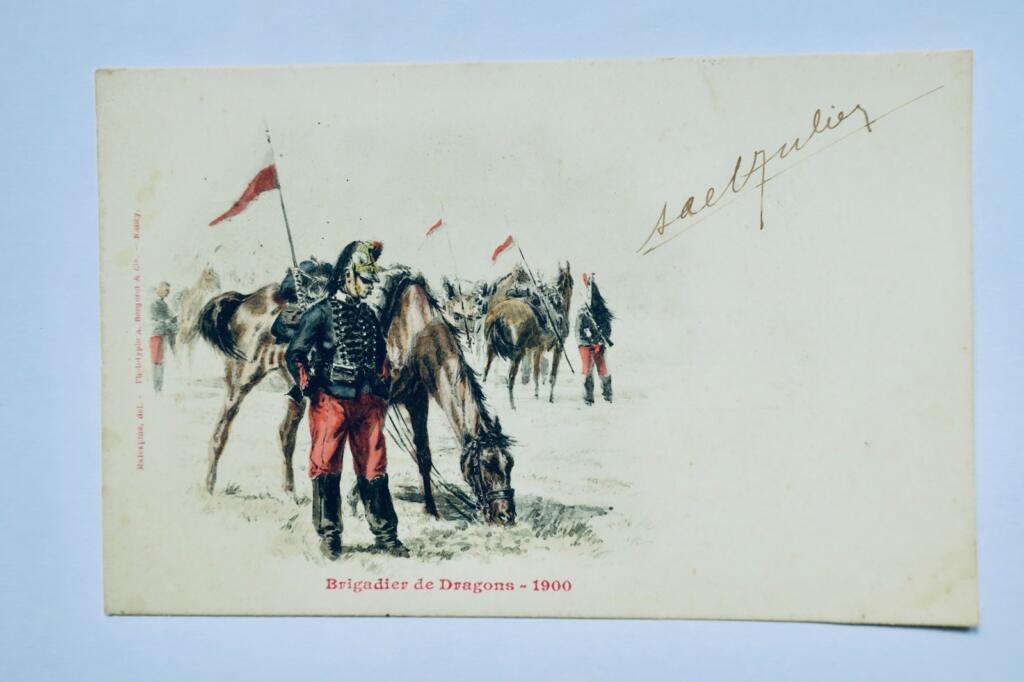 Brigadier de dragons 1900 Malespine del. Bergeret Nancy