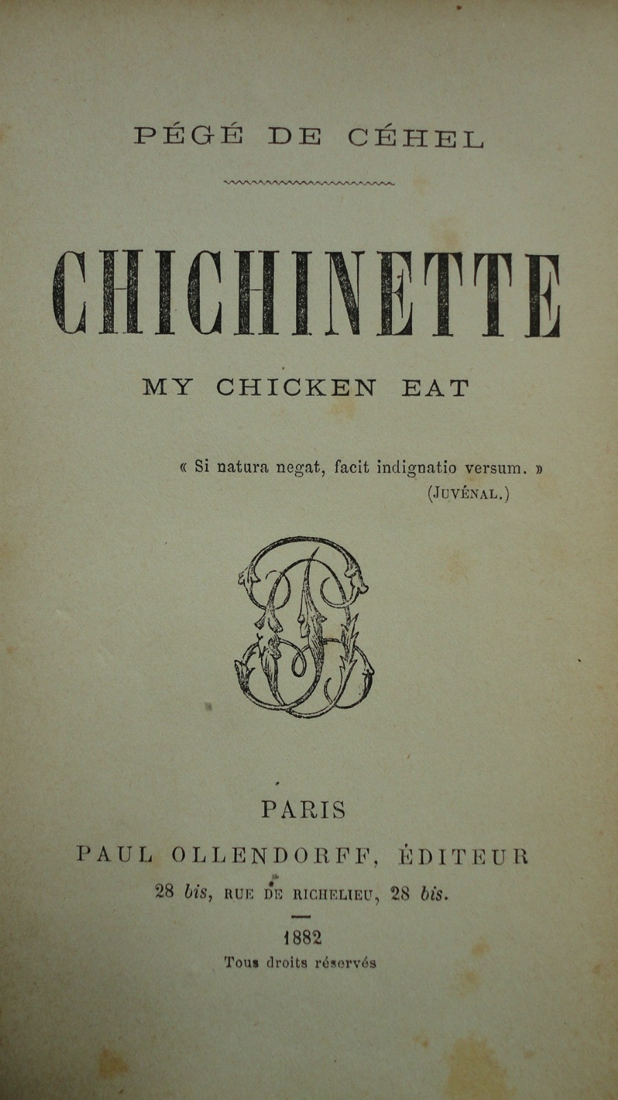 CHICHINETTE my chicken eat par Pégé de Céhel 1882 - La Librairie Antique