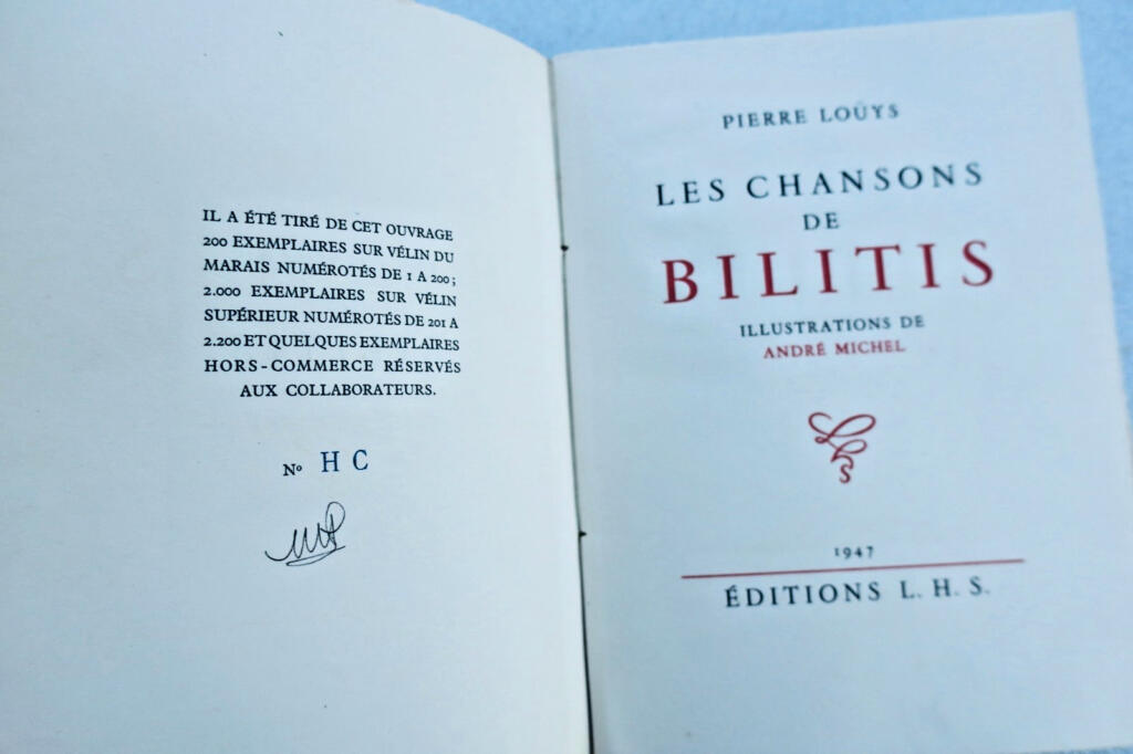 curiosa LOUYS, Pierre. Les chansons de Bilitis. Illustrationen von André Michel Gb