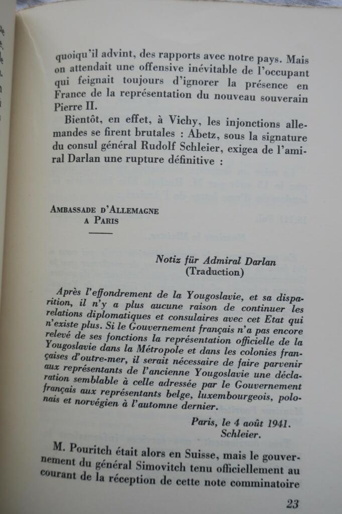 デスフイユ著『プーリッチのフランスにおける任務終焉（1941年）』