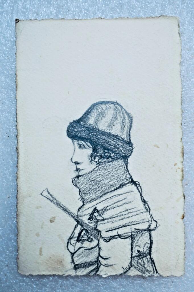Dessin original au crayon sur carte postale