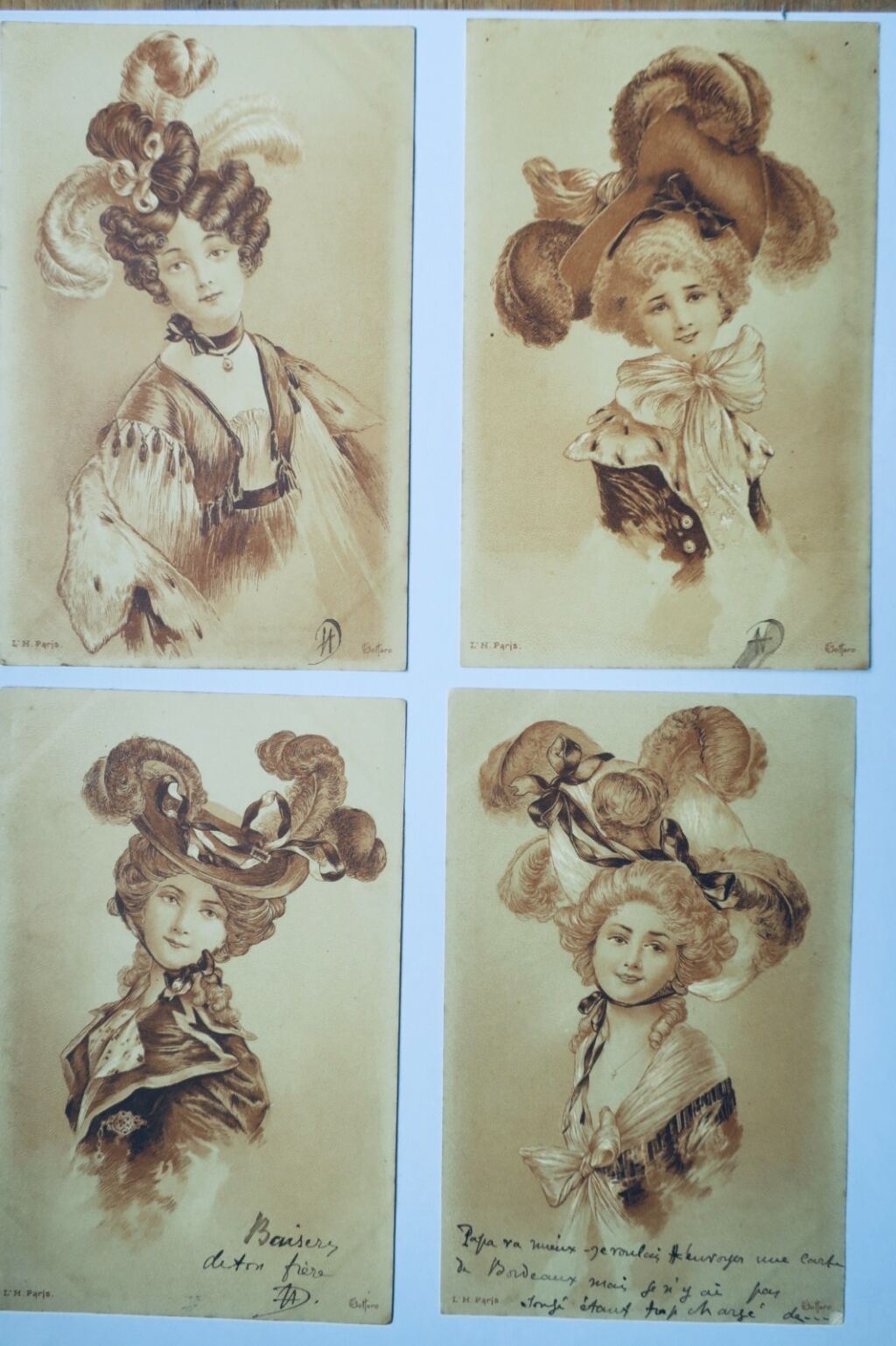elegante in Sepia 4 CPA illustriert von Bottaro FRISIERMODE
