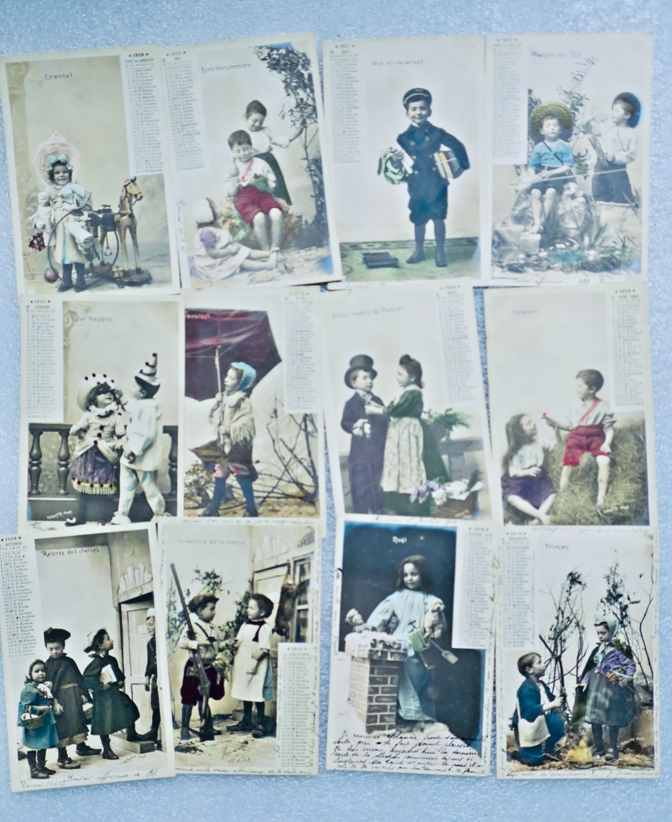 ENFANTS calendrier en carte-postale 1903 Clayette photo Complet 12 CPA – Image 9