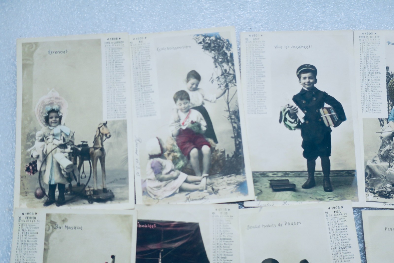 ENFANTS calendrier en carte-postale 1903 Clayette photo Complet 12 CPA – Image 7