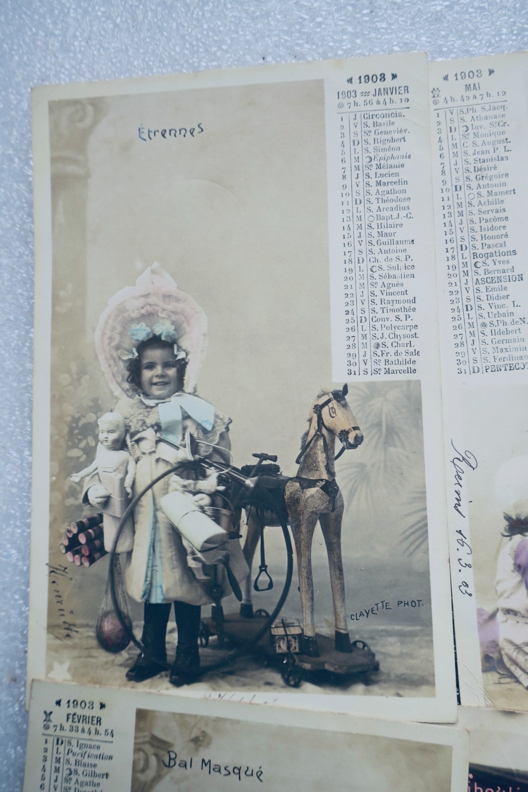 ENFANTS calendrier en carte-postale 1903 Clayette photo Complet 12 CPA – Image 3
