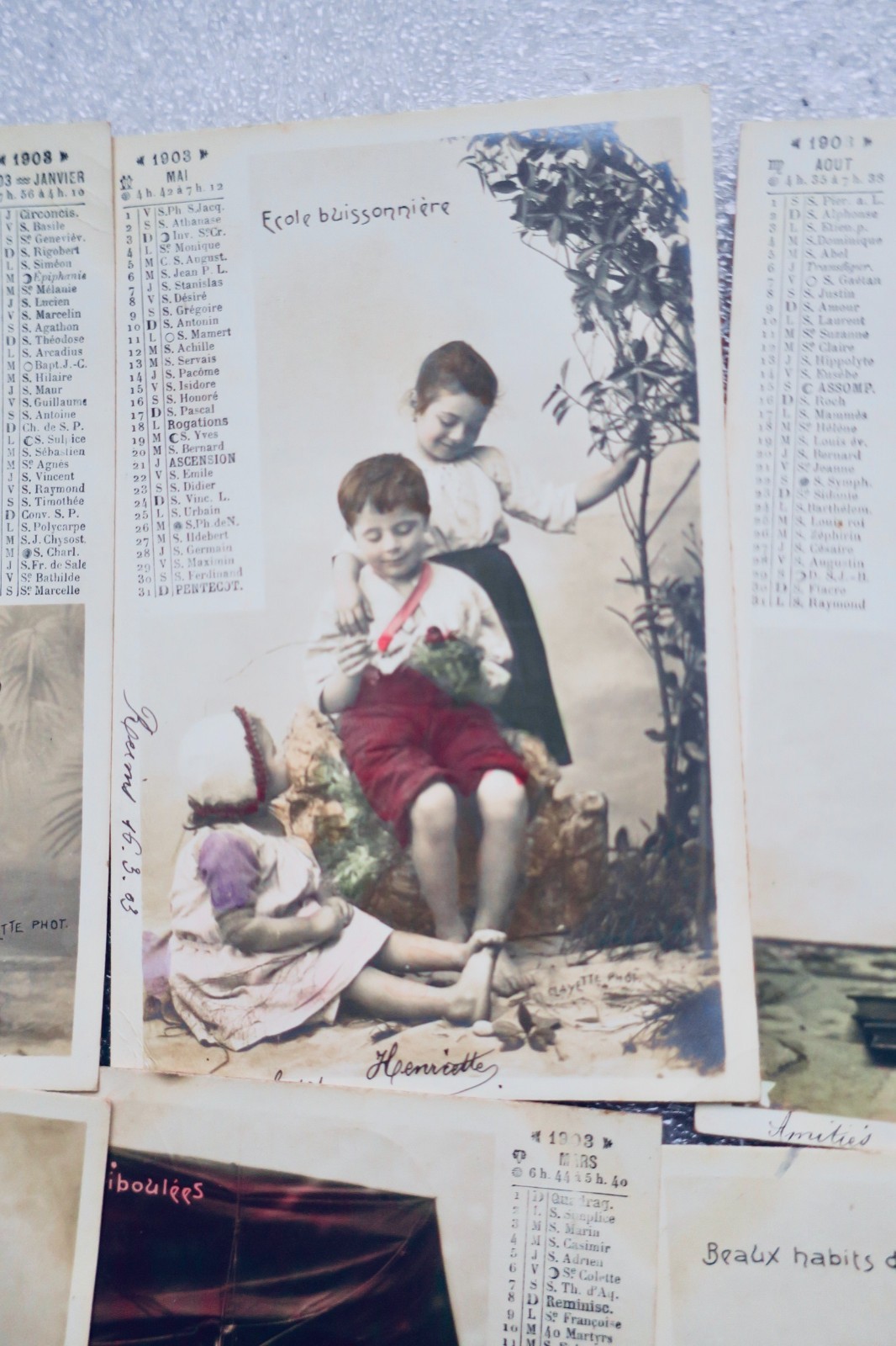 ENFANTS calendrier en carte-postale 1903 Clayette photo Complet 12 CPA – Image 4