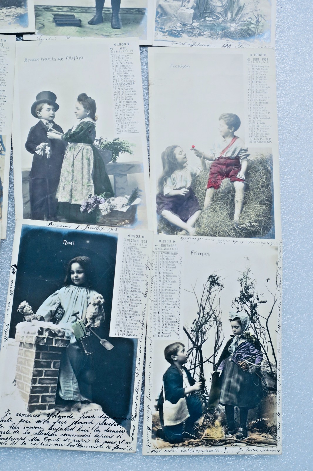 ENFANTS calendrier en carte-postale 1903 Clayette photo Complet 12 CPA – Image 8