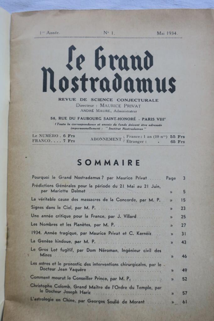 Esotericism Le grand Nostradamus May 1934 monthly no. 1