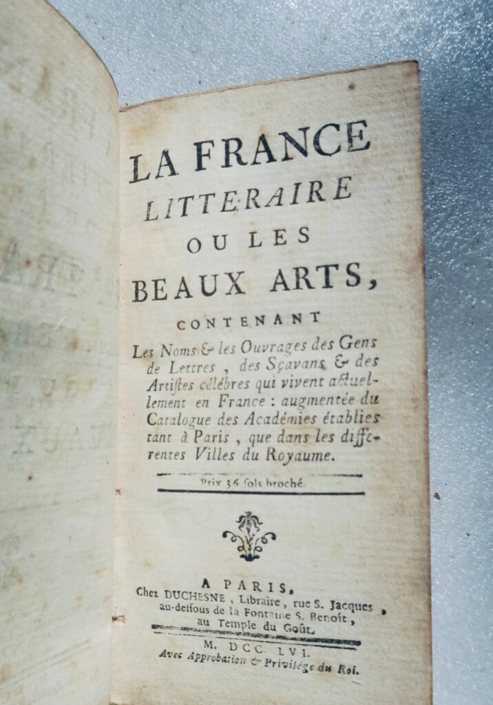 France litteraire ou les beaux arts.. noms & les ouvrages des gens 1756