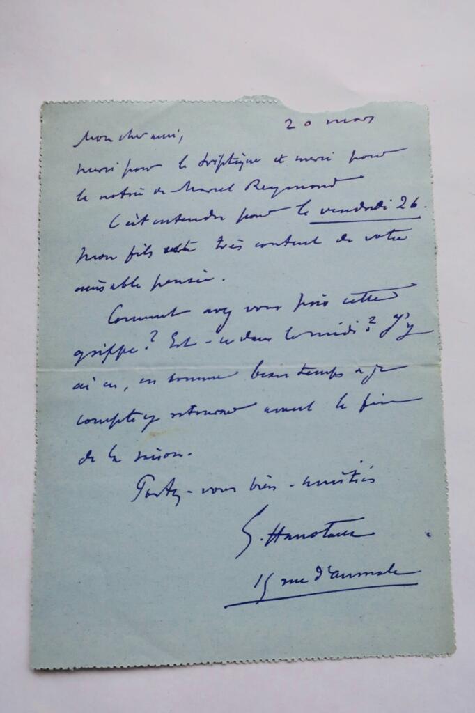 Hanotaux handwritten autograph letter