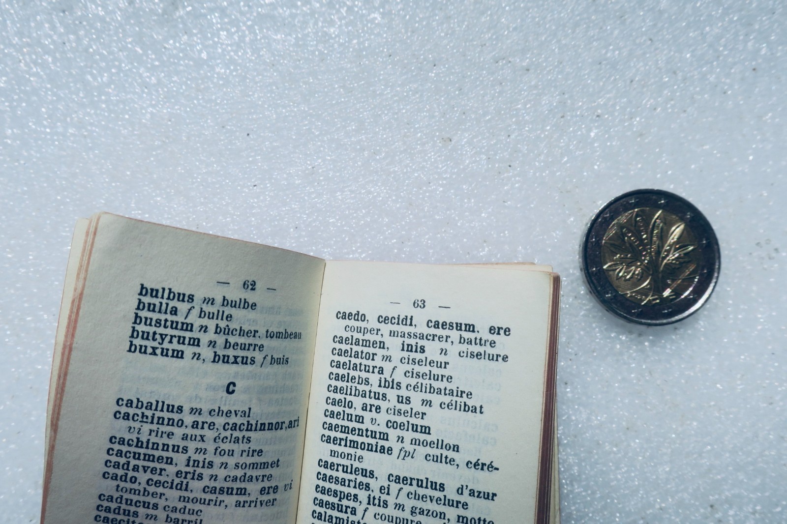 Latin-French Dictionary by Poucet, 36 x 54 mm miniature