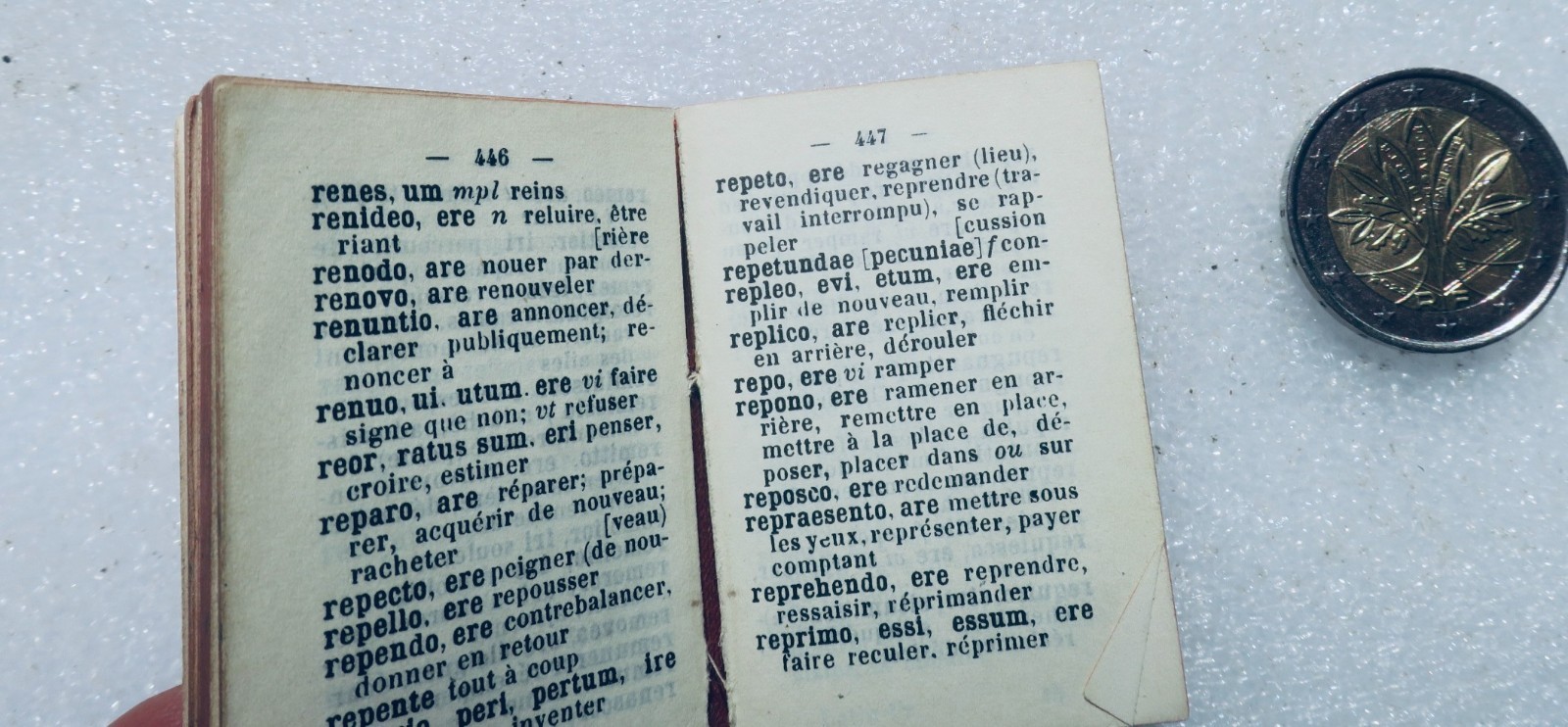 Latin-French Dictionary by Poucet, 36 x 54 mm miniature