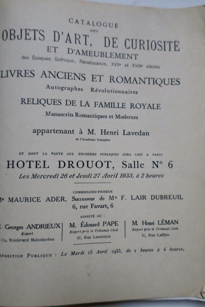 LAVEDAN 1933 Catalogue of art objects, curiosities, and furniture
