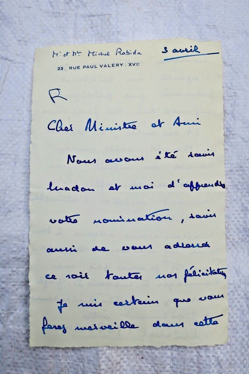 Handwritten autograph letter Michel Robida