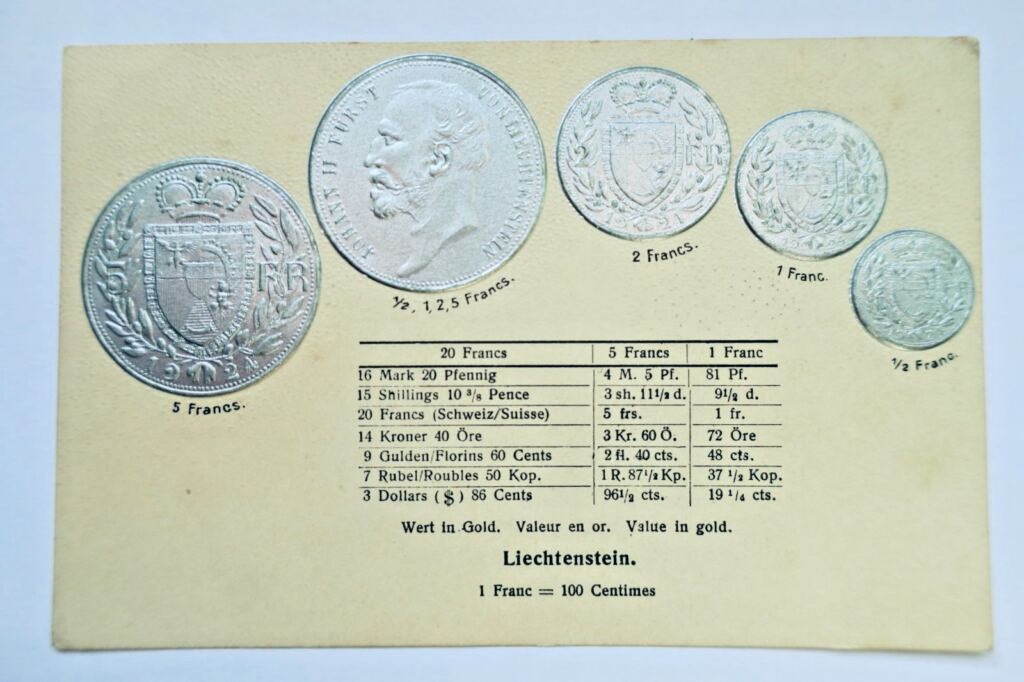 Lichtenstein currency and national pavilion embossed/relief