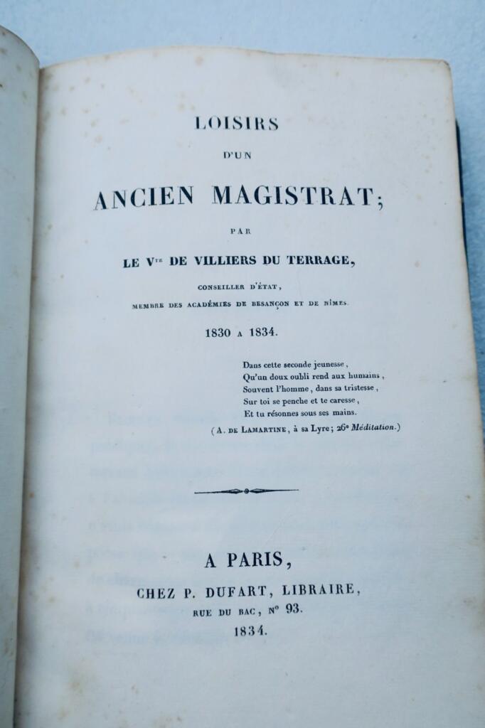 magistrat LOISIRS eines ALTEN MAGISTRATS von DE VILLIERS du TERRAGE 1834