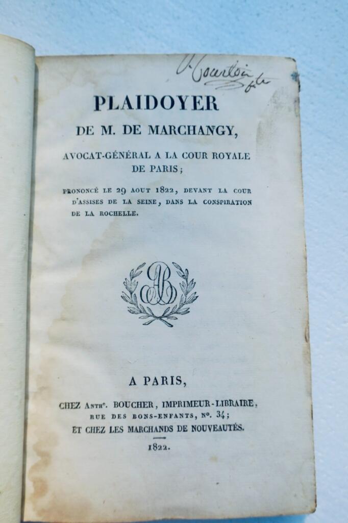 MARCHANGY PLAIDOIR DE M. DE MARCHANGY, AVOCAT-GENERAL 1822