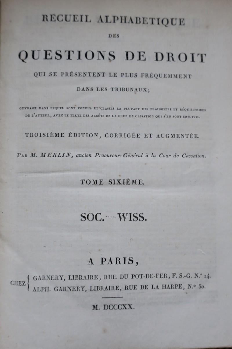 MERLIN M. Recueil Alphabétique des Questions de Droit 1820 – Image 4