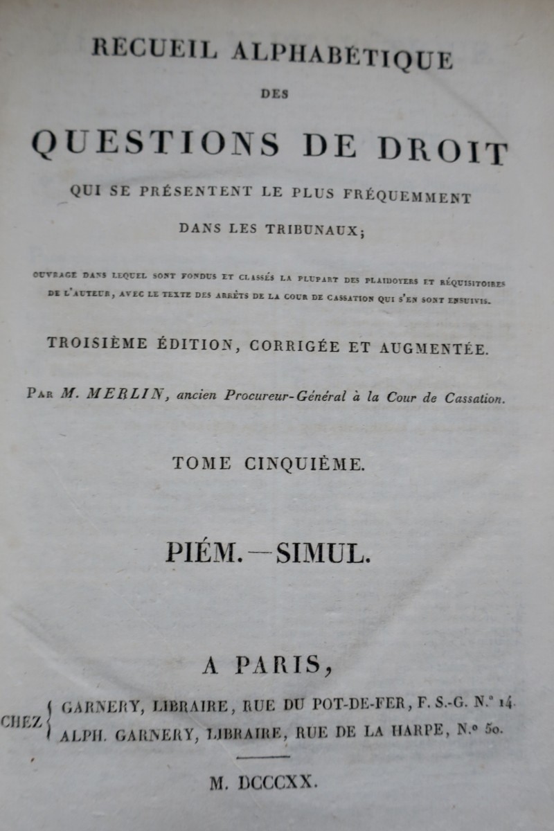 MERLIN M. Alphabetische Sammlung von Rechtsfragen 1820