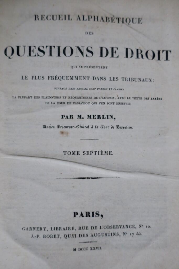 Merlin M. Alphabetical Collection of Questions of Law 1827
