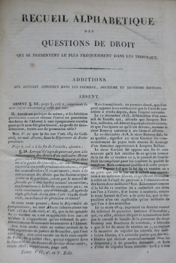 Merlin M. Alphabetical Collection of Questions of Law 1827