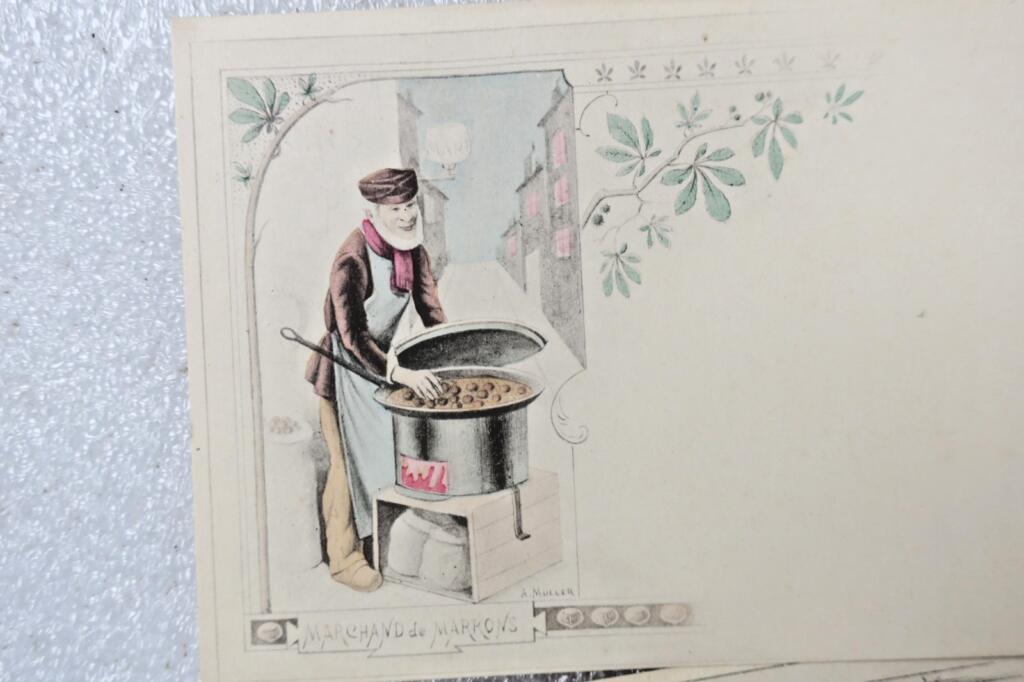 Métier illustrated by Muller, seller of mistletoe, chestnuts, cab horse