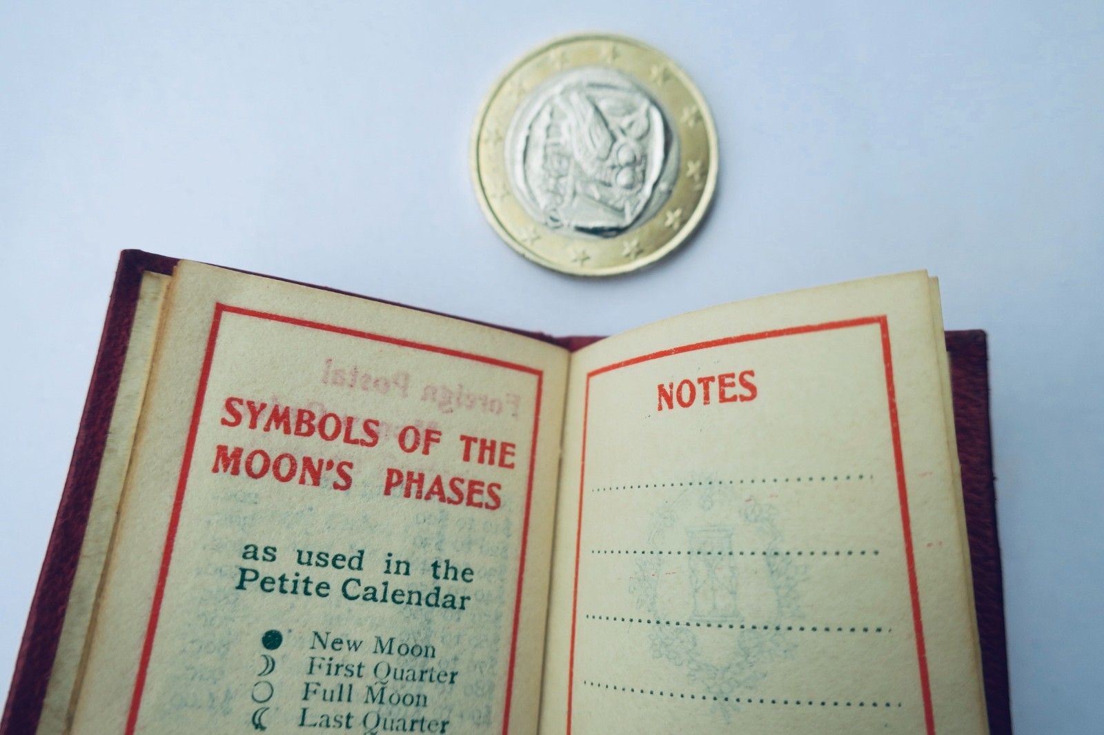 Tiny calendar watch, 1904, morocco binding, 50 x 36 mm