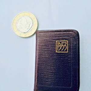 Tiny 1953 almanac, morocco binding, 50 x 36 mm