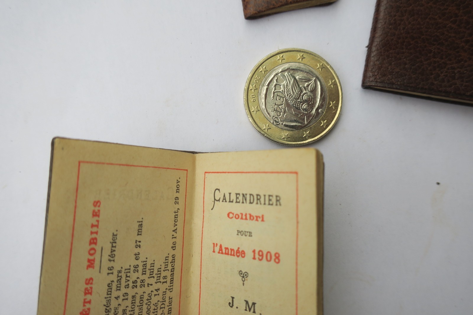 Three small pocket diaries, calendars, 1908, 33 x 46 mm & 23 x 33 mm