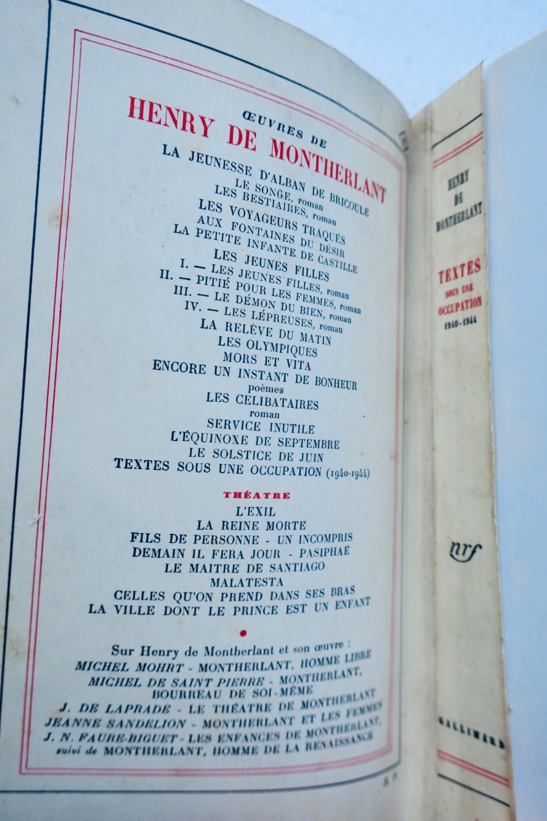 MONTHERLANT (Henry de). Textes sous une occupation. 1940-1944 + dédicace – Image 3