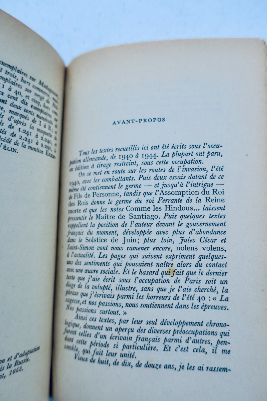 MONTHERLANT (Henry de). Textes sous une occupation. 1940-1944 + dédicace – Image 7