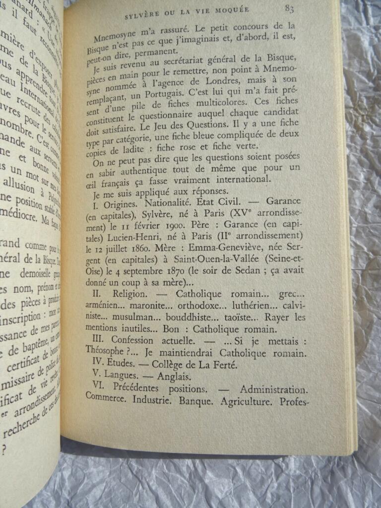 SALMON André Sylvère ou la vie moquée Gallimard Blanche