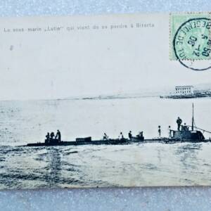Sous-marin LUTIN qui vient de se perdre à Bizerte 1906 Régence de Tunis