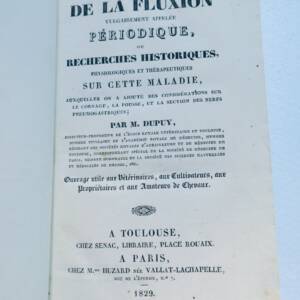 vétérinaire Dupuy Fluxion vulgairement appelée périodique. Recherches historique