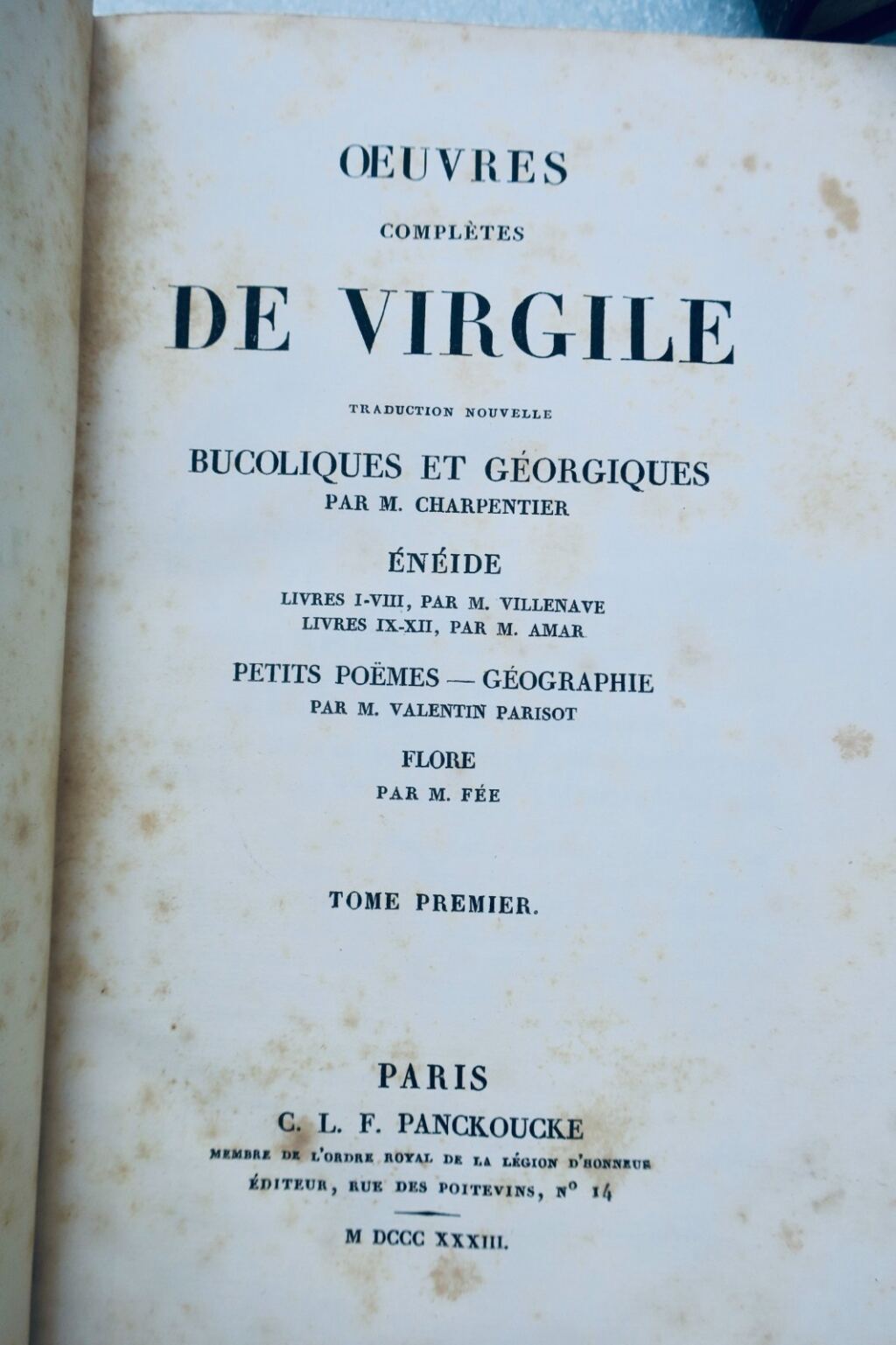VIRGILE (Publius Vergelius Maro) Oeuvres complètes de Virgile PANCKOUCKE 1833
