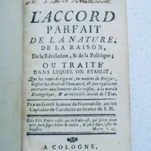 accord parfait de la nature de la raison de la révélation & de la politique 1753
