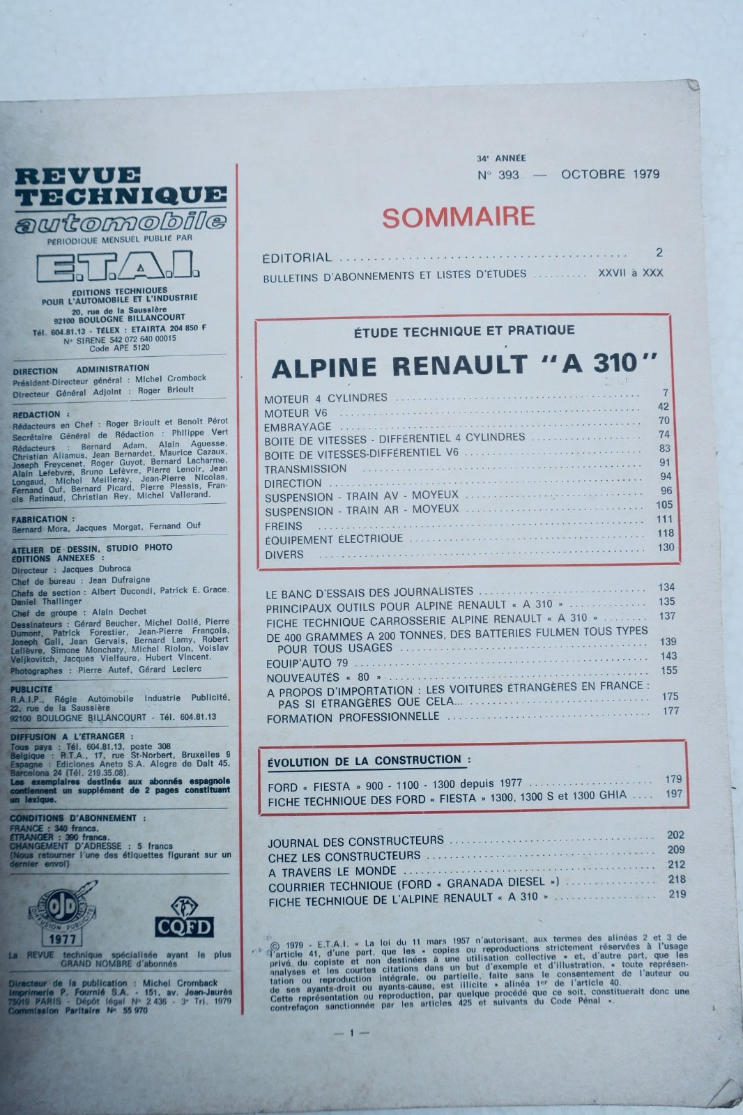 Alpine Renault A310 FORD fiesta REVUE TECHNIQUE AUTOMOBILE 393 – Image 7