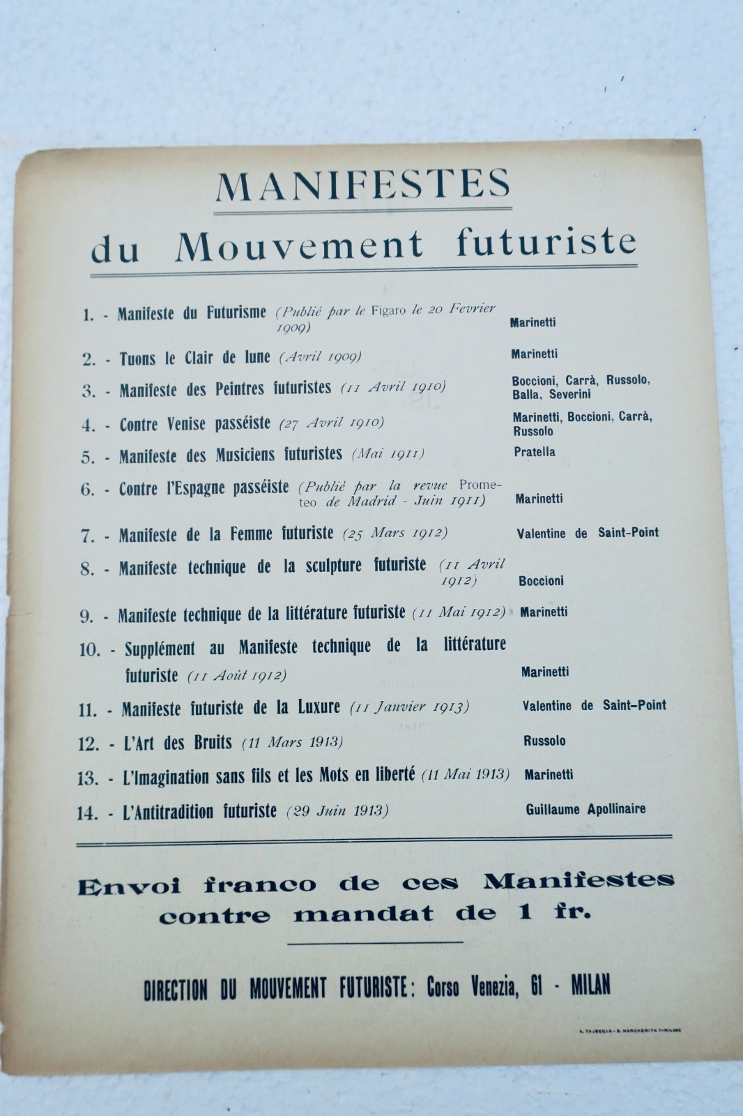 Apollinaire L'Antitradition futuriste Exlibris von Apollinaire