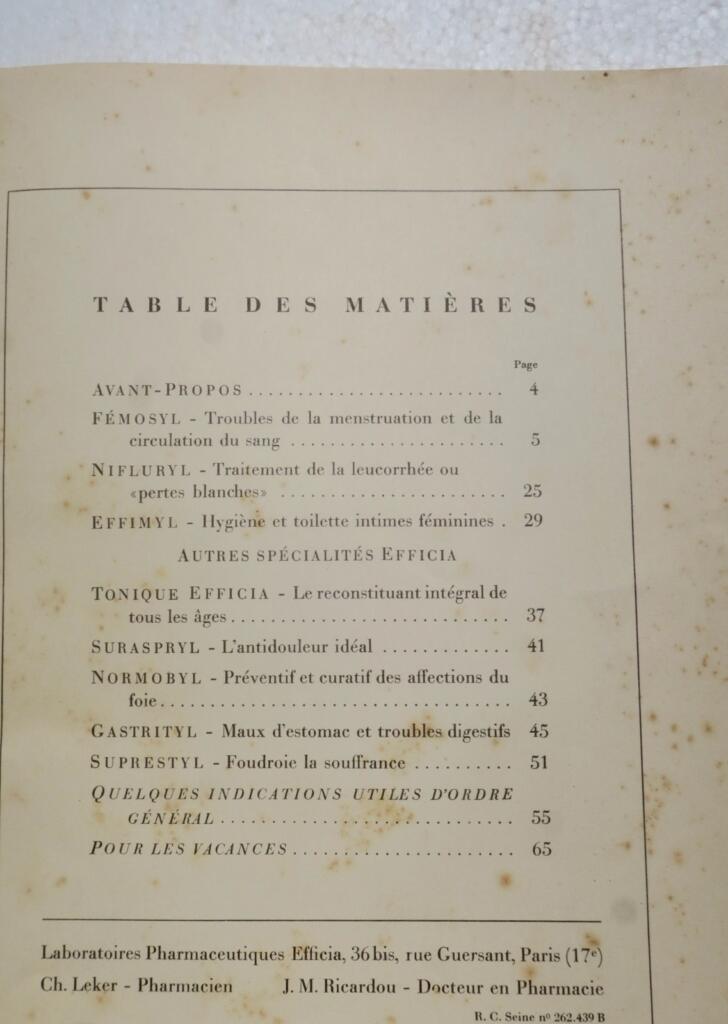 curiosa LA VIE INTIME DE LA FEMME LABORATOIRES PHARMACEUTIQUE