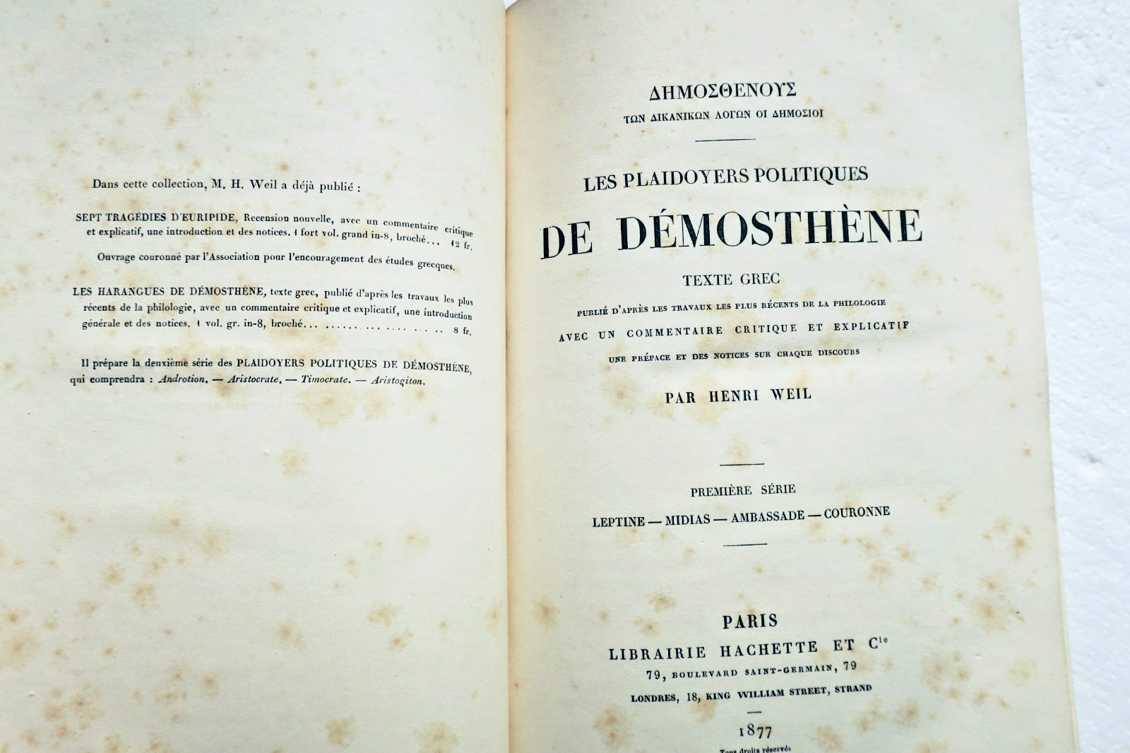 Démosthène: Politische Reden – Griechischer Text 1877