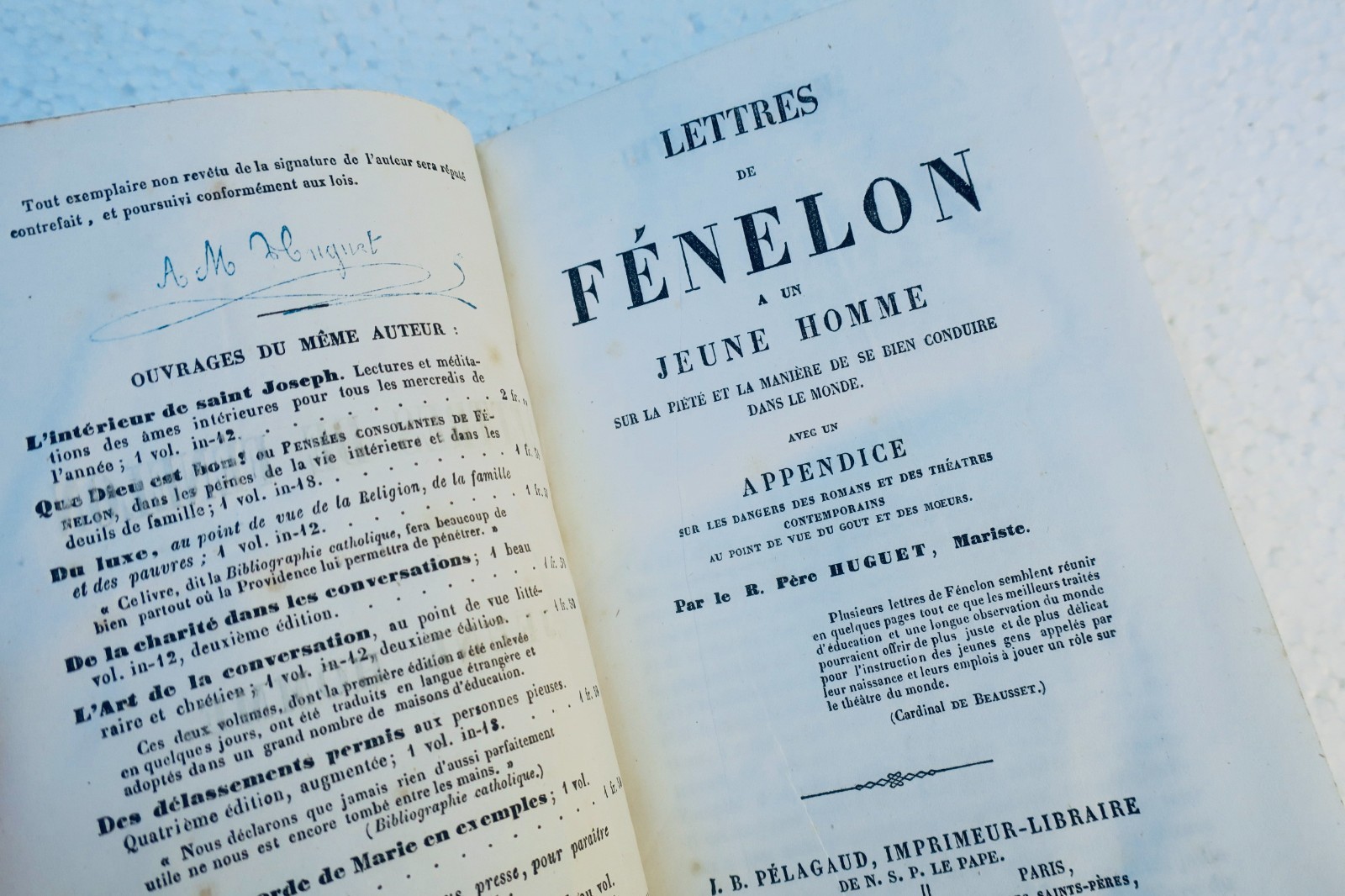 Fénelon Lettres de Fénelon à un jeune homme sur la piété et la manière 1860 - La Librairie Antique