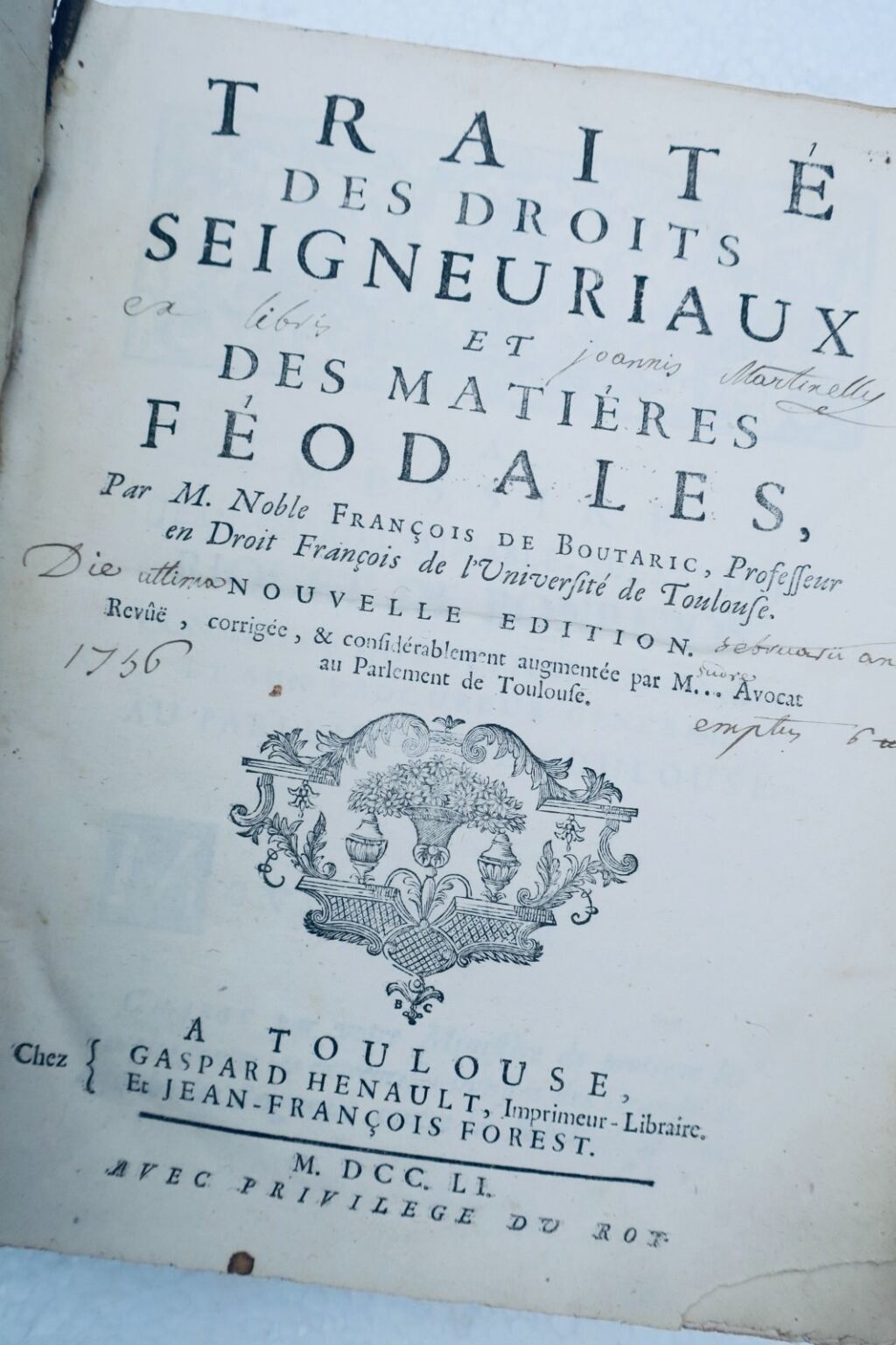 封建法 TRAITÉ DES DROITS SEIGNEURIAUX ET DES MATIÈRES FÉODALES 1751