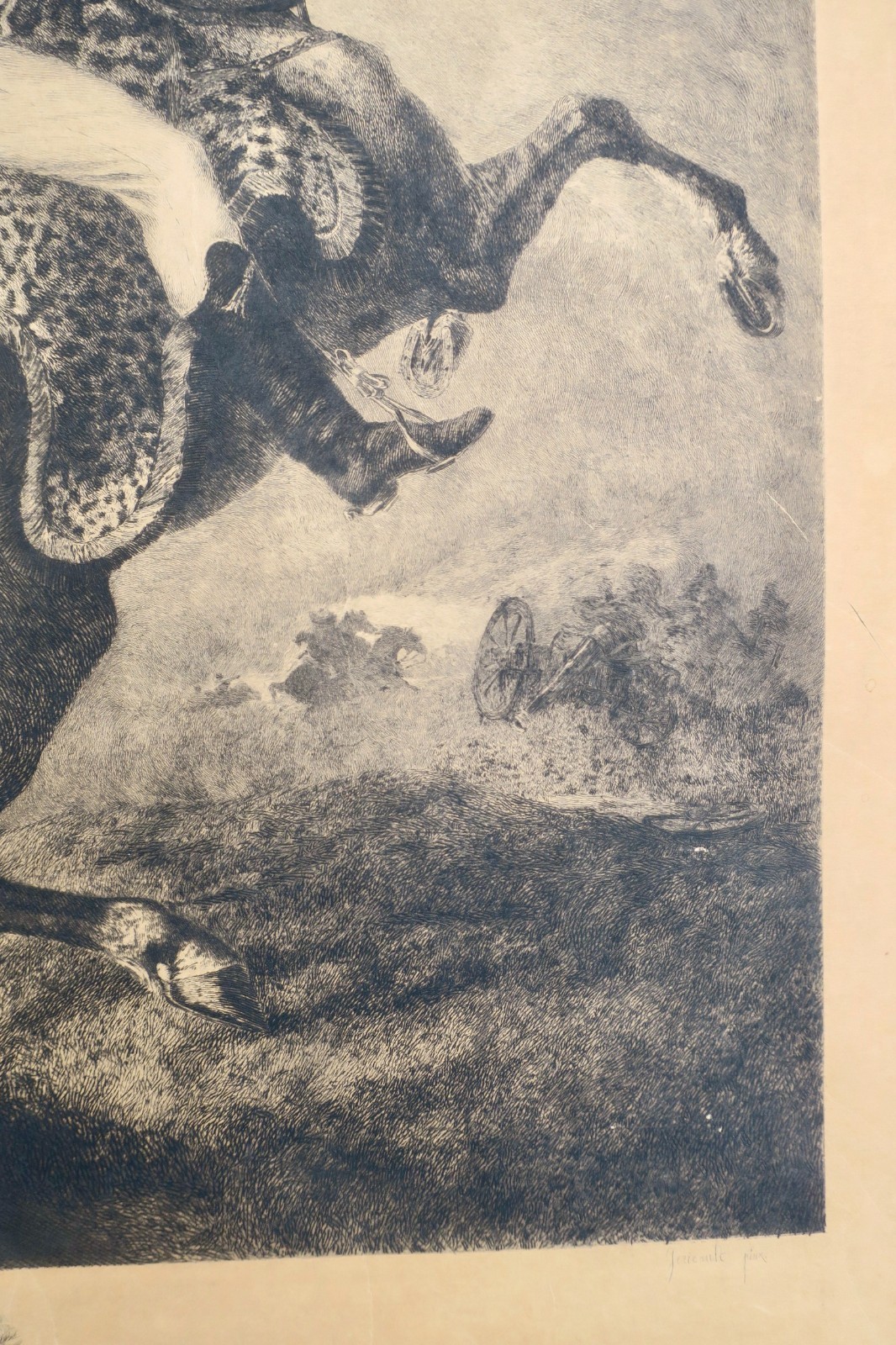 Géricault, Offizier der Kavallerie, Radierung mit Randbemerkungen