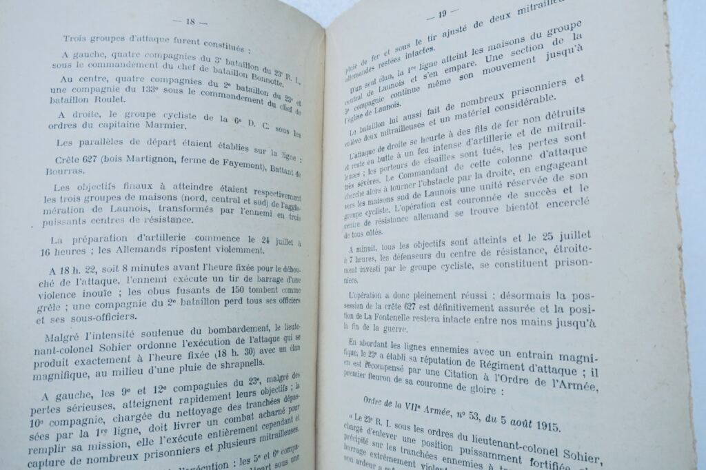 Historique du 23e Régiment d’Infanterie au cours de la Guerre 1914-1918