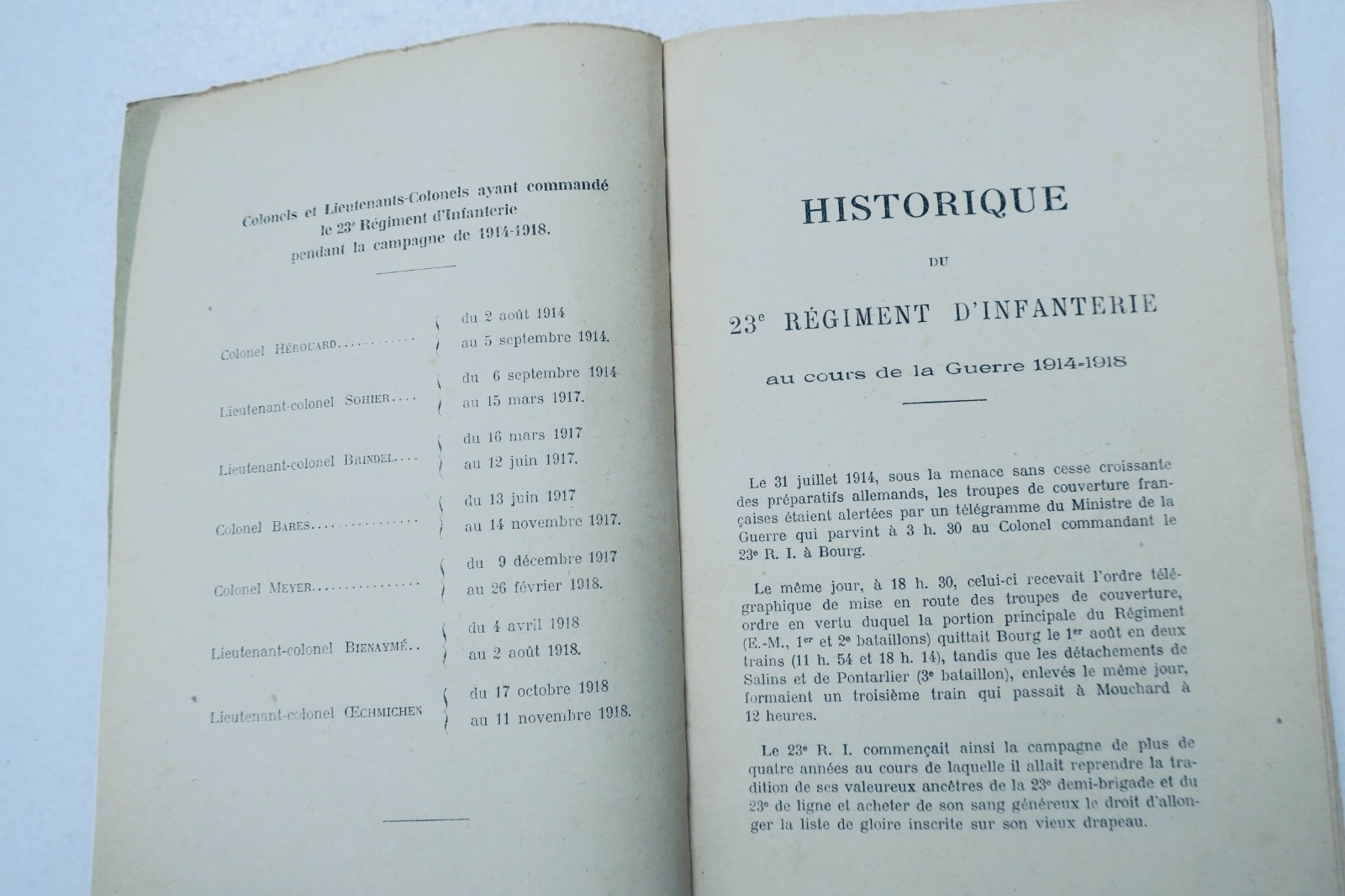 Historical account of the 23rd Infantry Regiment during World War I, 1914–1918
