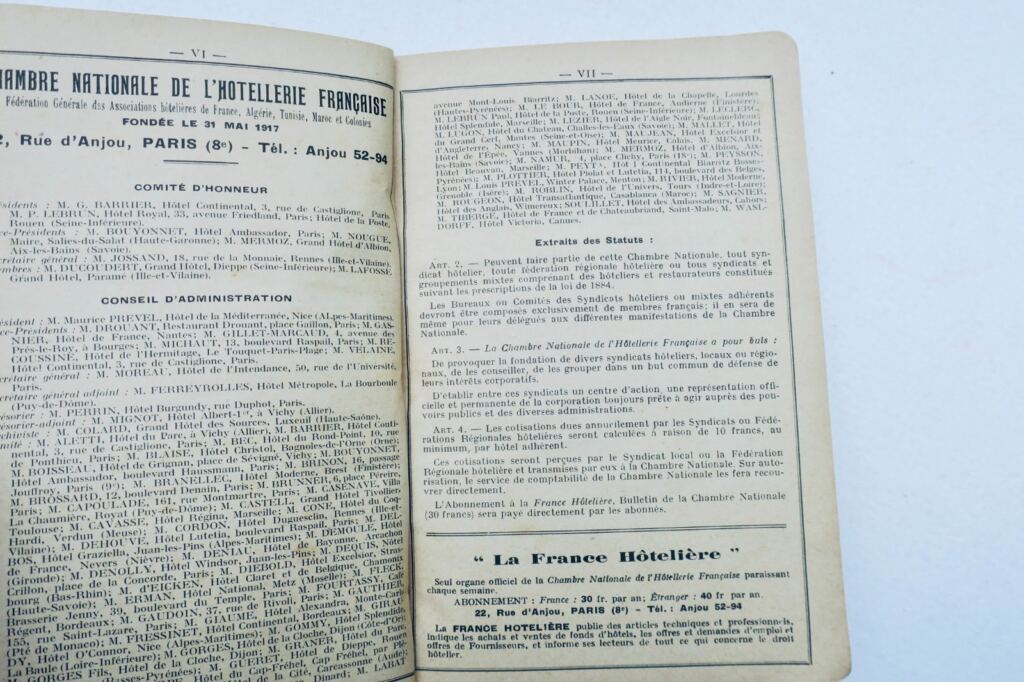 Hôtelière de Paris. Les Hôtels de la France 1935