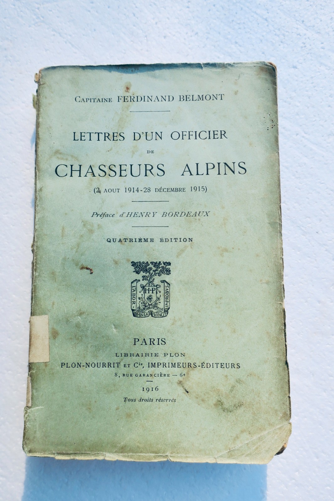 OFFICIER DE CHASSEURS ALPINS letter 1916