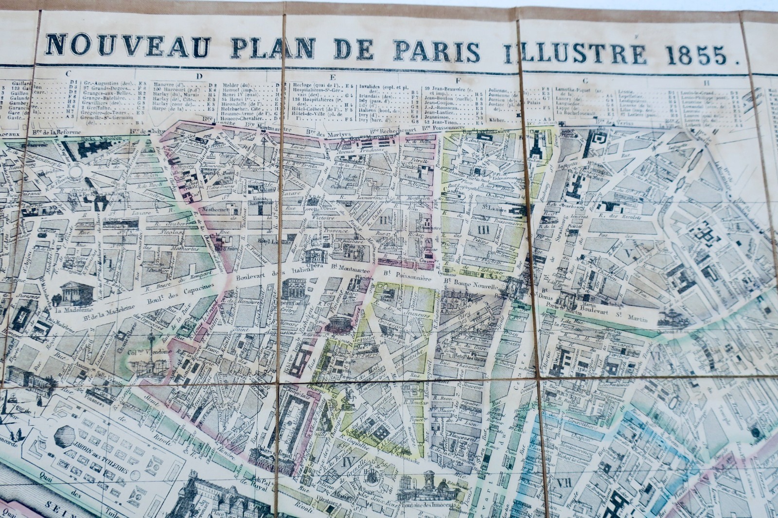 Paris Fine starched map 43 x 63 cm. 1855 NEW PLAN OF PARIS