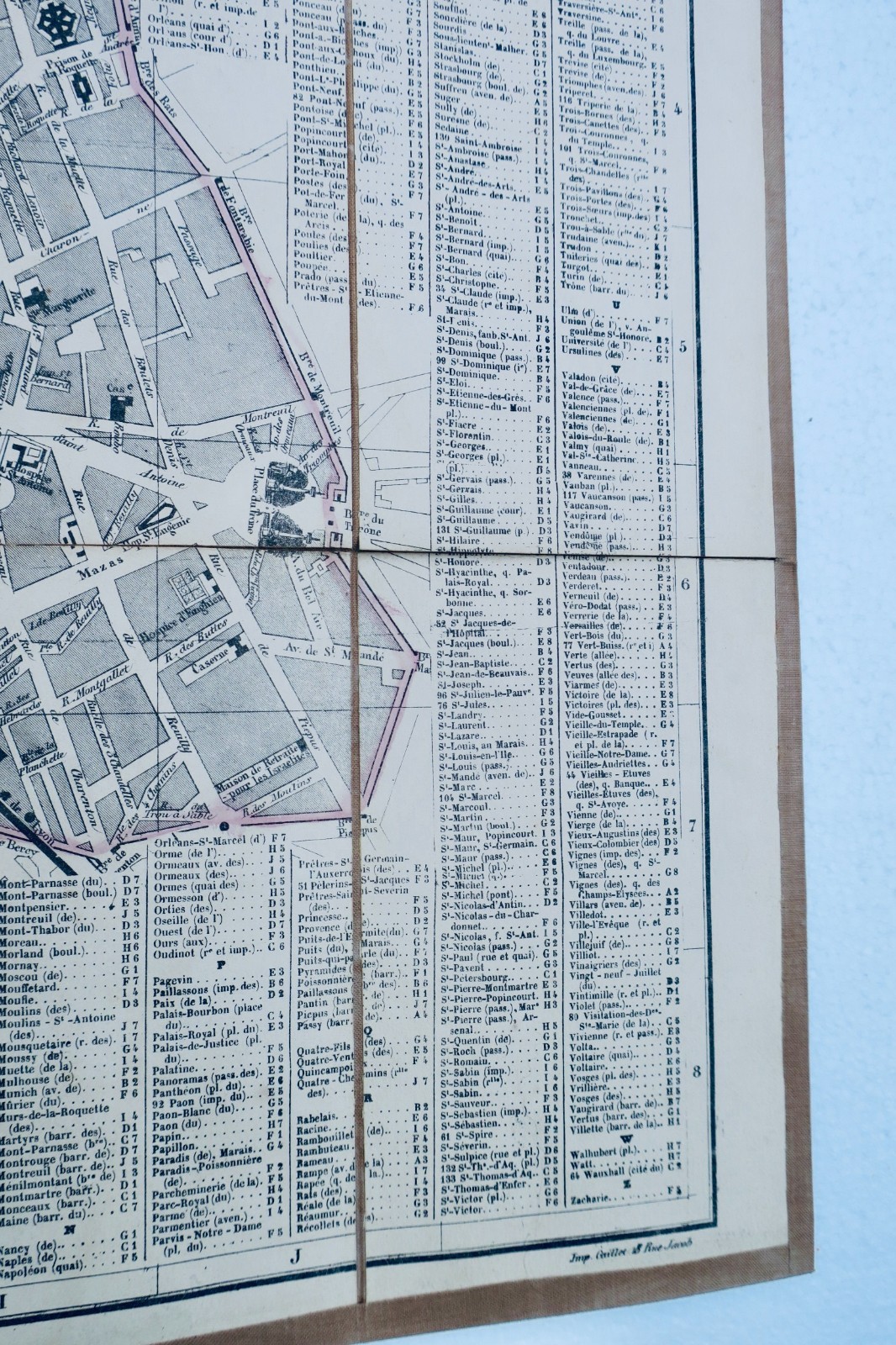 Paris Fine starched map 43 x 63 cm. 1855 NEW PLAN OF PARIS